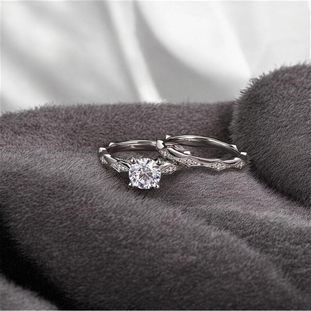 Elegant Silver Diamond Ring Set